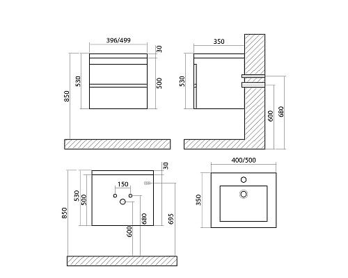 Тумба под раковину Art&Max Family-400-2C-SO-PB подвесная Сканди