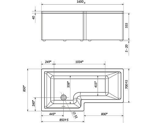 Акриловая ванна Marka One Linea 165x85 R 01лин16585п Белая