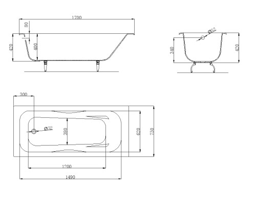 Ванна чугунная OWL 1975 OWLIB191108 170x750 с ножками