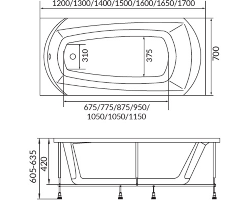 Акриловая ванна 1MarKa Elegance 150х70 01эл1570