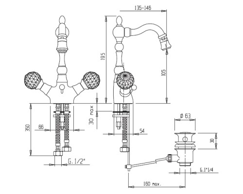 Смеситель для биде Cezares Atlantis ATLANTIS-BS2-02-Sw Бронза кристаллы Swarovski