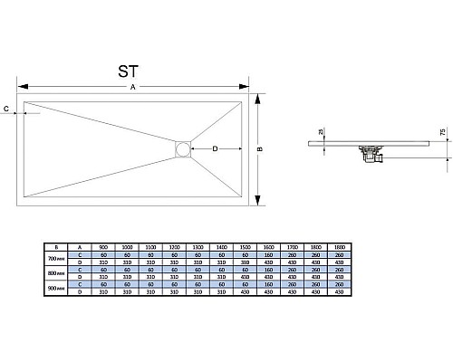 Душевой поддон из искусственного камня RGW STT ST-0168G 80x160x2,5 Серый