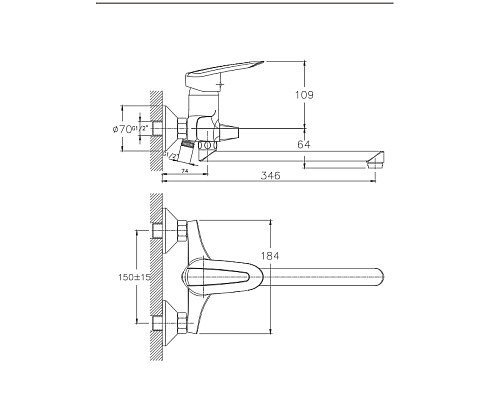 Смеситель для ванны Haiba HB2207 универсальный Хром