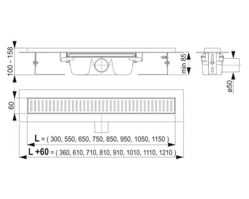 Душевой лоток Alcaplast (APZ1-1150) без решетки
