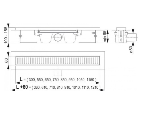 Душевой лоток Alcaplast (APZ1-1150) без решетки