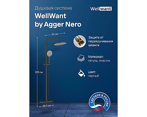 Душевая система WellWant by Agger Nero WWDS0W4428125B с термостатом Черная