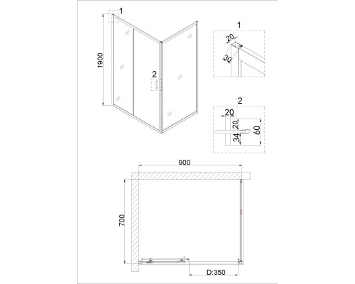 Душевая дверь Niagara Nova 90 NG-82-9AB профиль Черный стекло прозрачное