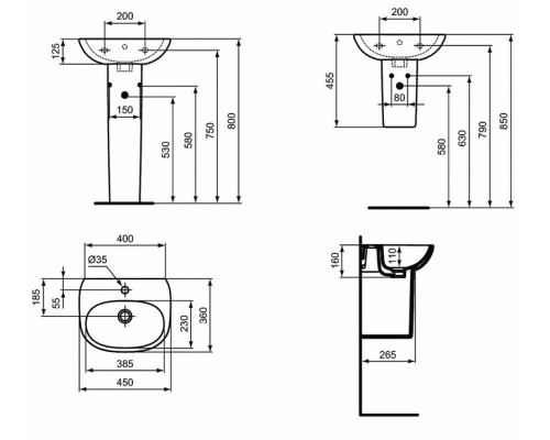 Раковина Ideal Standard Tesi 45 T352401 Euro White
