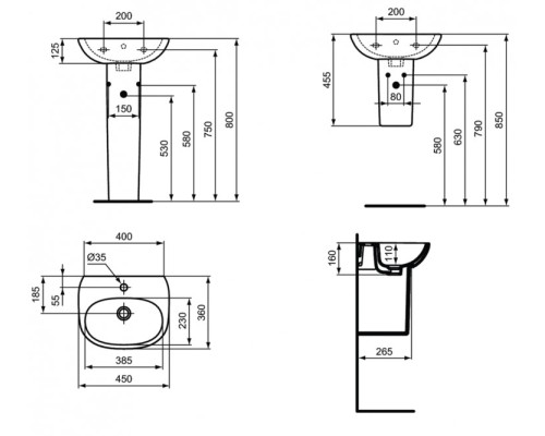 Раковина Ideal Standard Tesi 45 T352401 Euro White