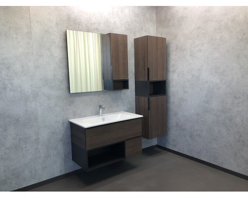 Тумба с раковиной Comforty Франкфурт 90 00004150657 подвесная Дуб шоколадно-коричневый с Белой раковиной