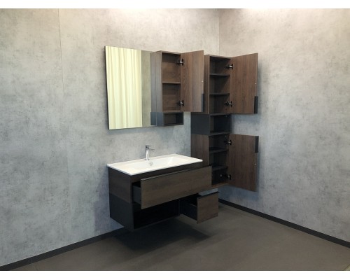 Тумба с раковиной Comforty Франкфурт 90 00004150657 подвесная Дуб шоколадно-коричневый с Белой раковиной