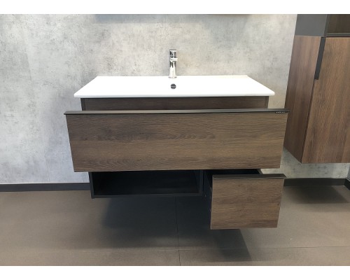 Тумба с раковиной Comforty Франкфурт 90 00004150657 подвесная Дуб шоколадно-коричневый с Белой раковиной