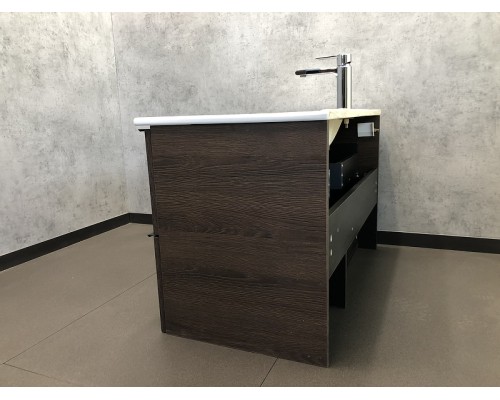 Тумба с раковиной Comforty Франкфурт 90 00004150657 подвесная Дуб шоколадно-коричневый с Белой раковиной