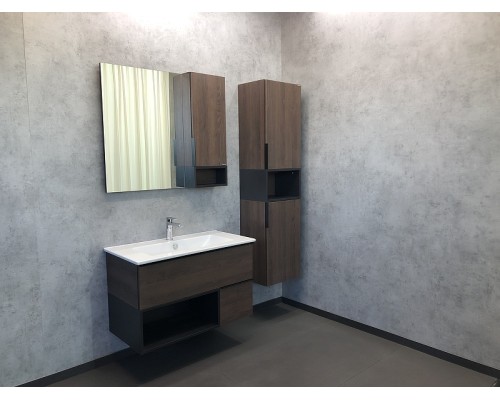 Тумба с раковиной Comforty Франкфурт 90 00004150657 подвесная Дуб шоколадно-коричневый с Белой раковиной