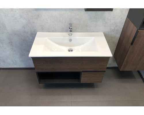 Тумба с раковиной Comforty Франкфурт 90 00004150657 подвесная Дуб шоколадно-коричневый с Белой раковиной