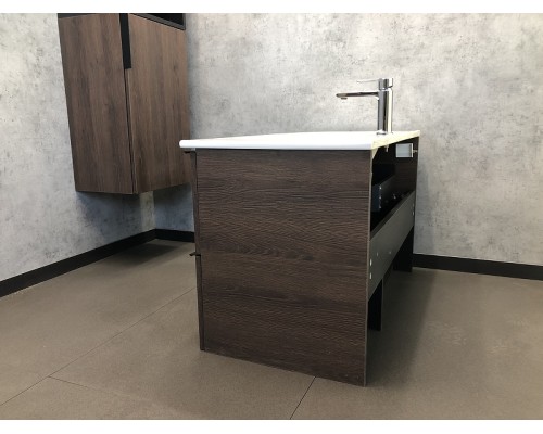 Тумба с раковиной Comforty Франкфурт 90 00004150657 подвесная Дуб шоколадно-коричневый с Белой раковиной