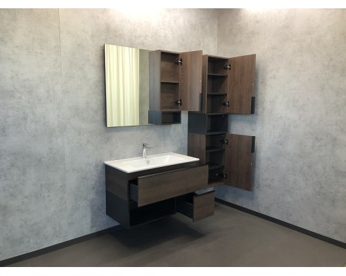 Тумба с раковиной Comforty Франкфурт 90 00004150657 подвесная Дуб шоколадно-коричневый с Белой раковиной