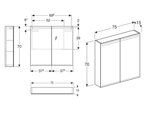 Зеркальный шкаф Geberit Smyle Square 75 500.205.00.1 подвесной Белый