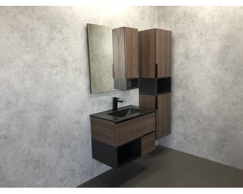Тумба с раковиной Comforty Франкфурт 75 00-00000889 подвесная Дуб шоколадно-коричневый Черная матовая
