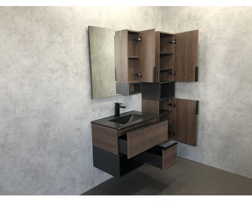 Тумба с раковиной Comforty Франкфурт 75 00-00000889 подвесная Дуб шоколадно-коричневый Черная матовая