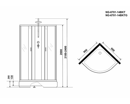 Душевая кабина Niagara Classic 90x90 NG-6701-14BKTG с гидромассажем