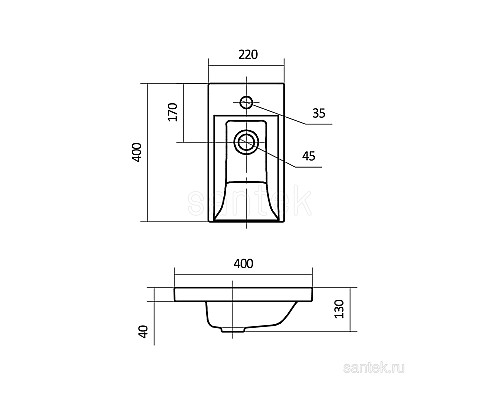 Прямоугольная раковина Santek Миранда 40 1WH302500