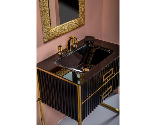 Тумба Armadi Art Monaco 80см h84см черная глянец золото под раковину моноблок