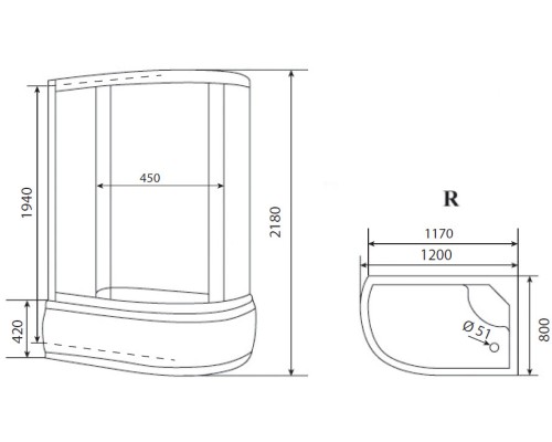 Душевая кабина Timo Eco 120х80 TE-0720 R с гидромассажем
