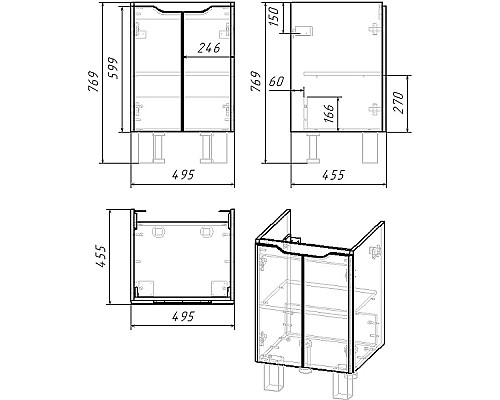 Тумба под раковину Dreja Q Plus (D) 55 99.1008 подвесная напольная Белый