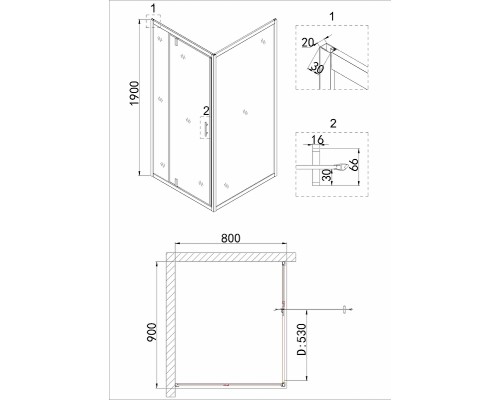 Душевой уголок Niagara Nova 90х80 NG-83-9AB-A80B профиль Черный стекло прозрачное