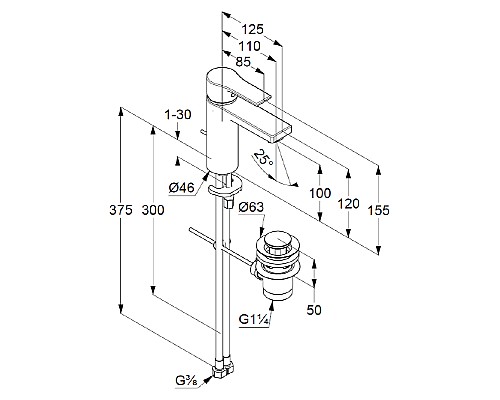 Смеситель для раковины Kludi Zenta SL 482900565 Хром