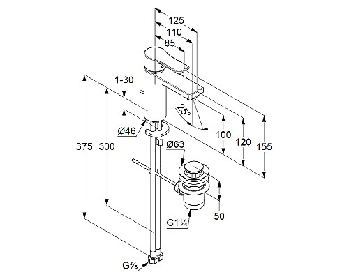 Смеситель для раковины Kludi Zenta SL 482900565 Хром