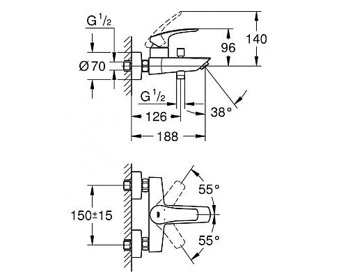 Смеситель для ванны Grohe Eurosmart 33300003 Хром
