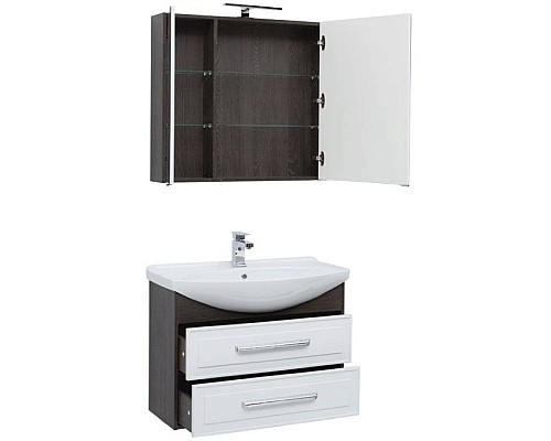 Тумба под раковину Aquanet Остин 85 200908 подвесная Белый глянец Дуб кантербери