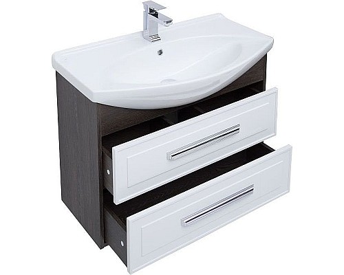 Тумба под раковину Aquanet Остин 85 200908 подвесная Белый глянец Дуб кантербери