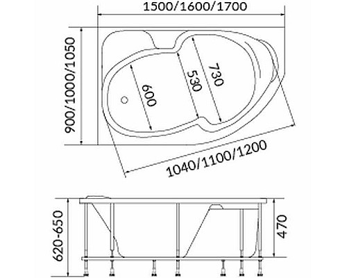 Акриловая ванна 1MarKa Diana 160x100 L 01ди1610л