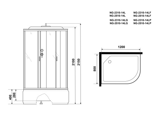 Душевая кабина Niagara Classic 120x80 L NG-2510-14LF с гидромассажем