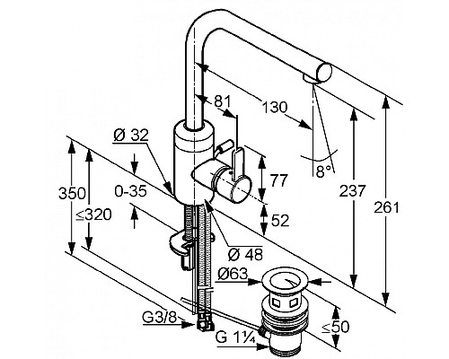 Однорычажный смеситель для раковины Kludi Zenta 382940575