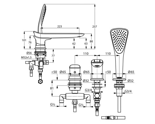 Однорычажный смеситель для ванны и душа Kludi Ambienta 534470575