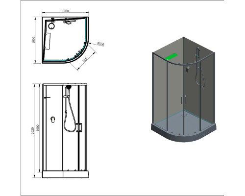 Душевая кабина Aquanet Passion EVO R Black 100х100 282010 без гидромассажа