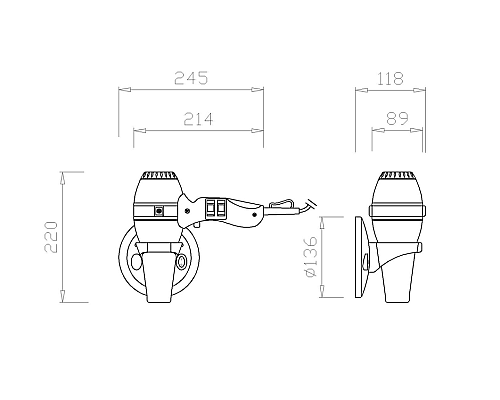 Фен настенный Nofer Hotel Line 02057.B Черный Металлик