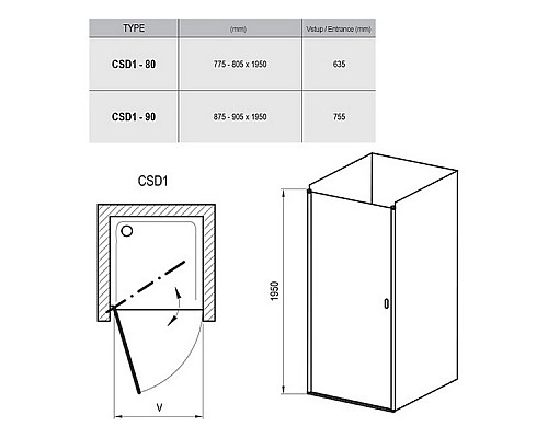 Душевая дверь Ravak Chrome 0QV70C00Z1 90 блестящий прозрачный