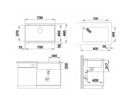 Кухонная мойка Blanco Etagon 700-U Silgranit 525168 Темная скала