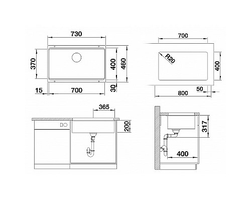 Кухонная мойка Blanco Etagon 700-U Silgranit 525168 Темная скала