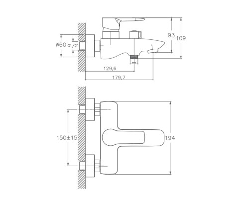 Смеситель для ванны Cron CN30095 Хром