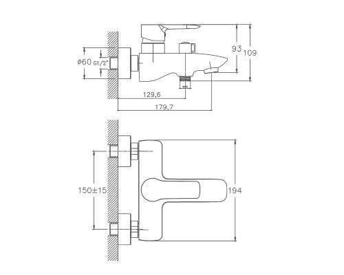 Смеситель для ванны Cron CN30095 Хром