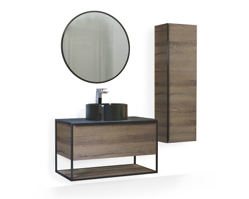 Шкаф пенал Jorno Steal 30 Ste.04.115/P/Da подвесной Древесный аттик Черный