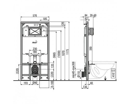 Система инсталляции для унитазов AlcaPlast Sadromodul Slim AM1101/1200