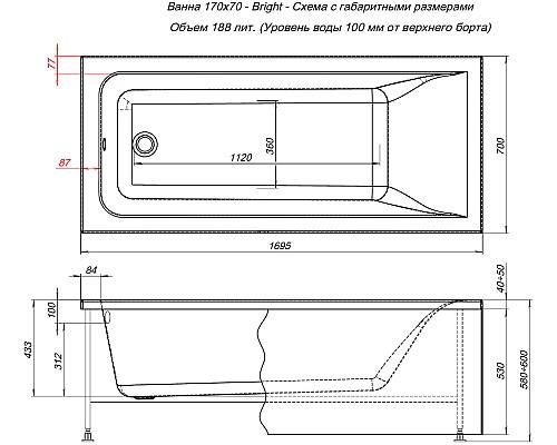 Акриловая ванна Aquanet Bright 170x70 Акриловая ванна Aquanet Bright 170x70