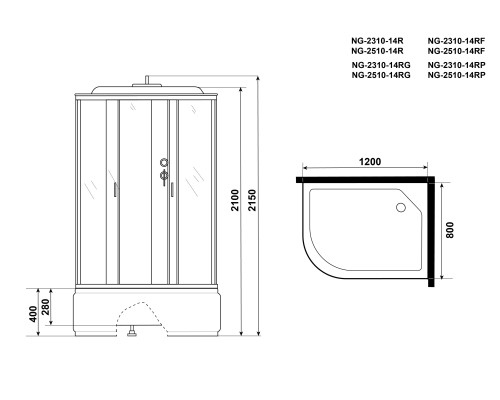 Душевая кабина Niagara Classic 120x80 R NG-2510-14RG с гидромассажем